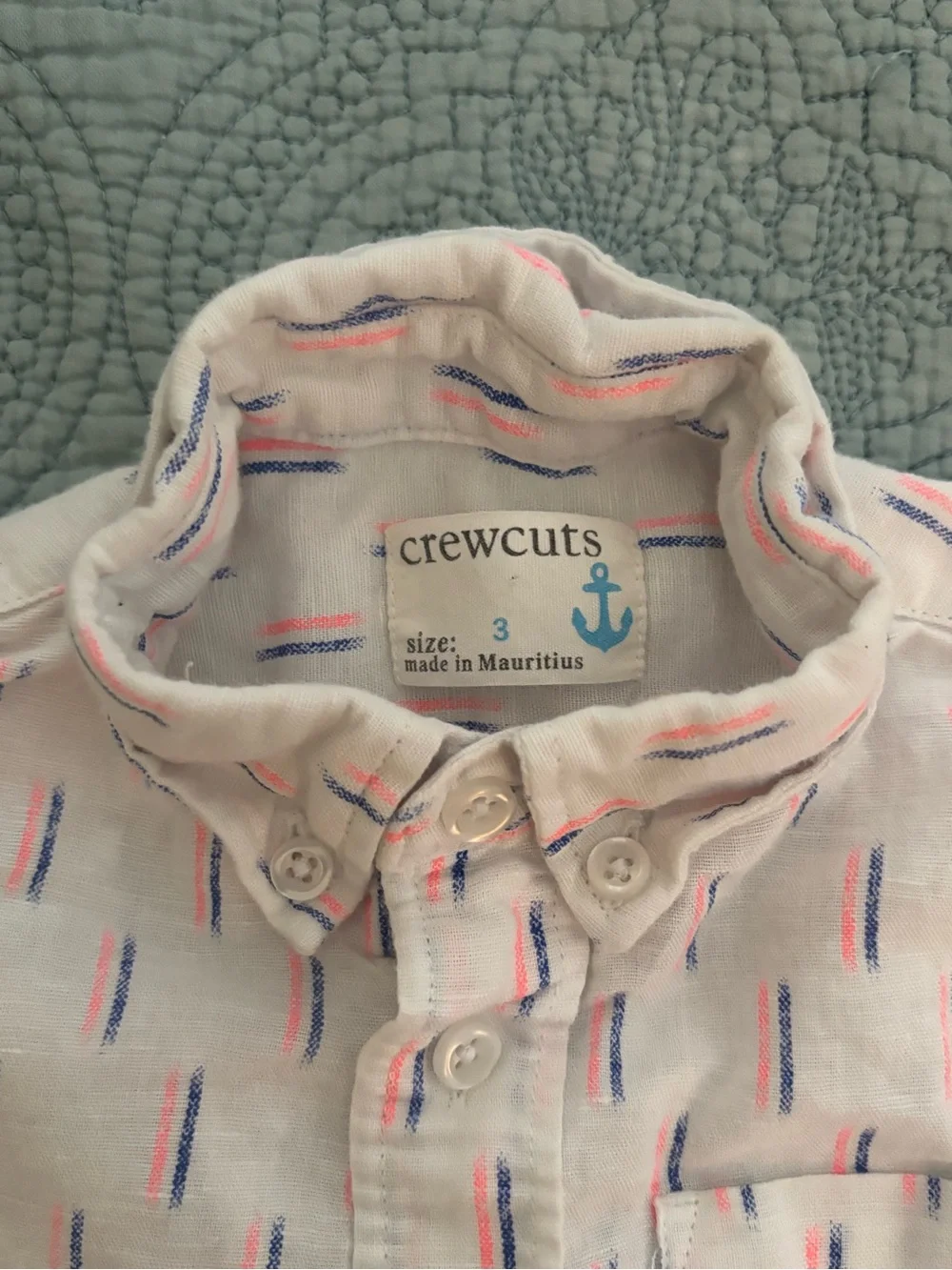 Crewcuts Pale Pink Short Sleeve Button-Up Shirt with Red & Blue Dashes